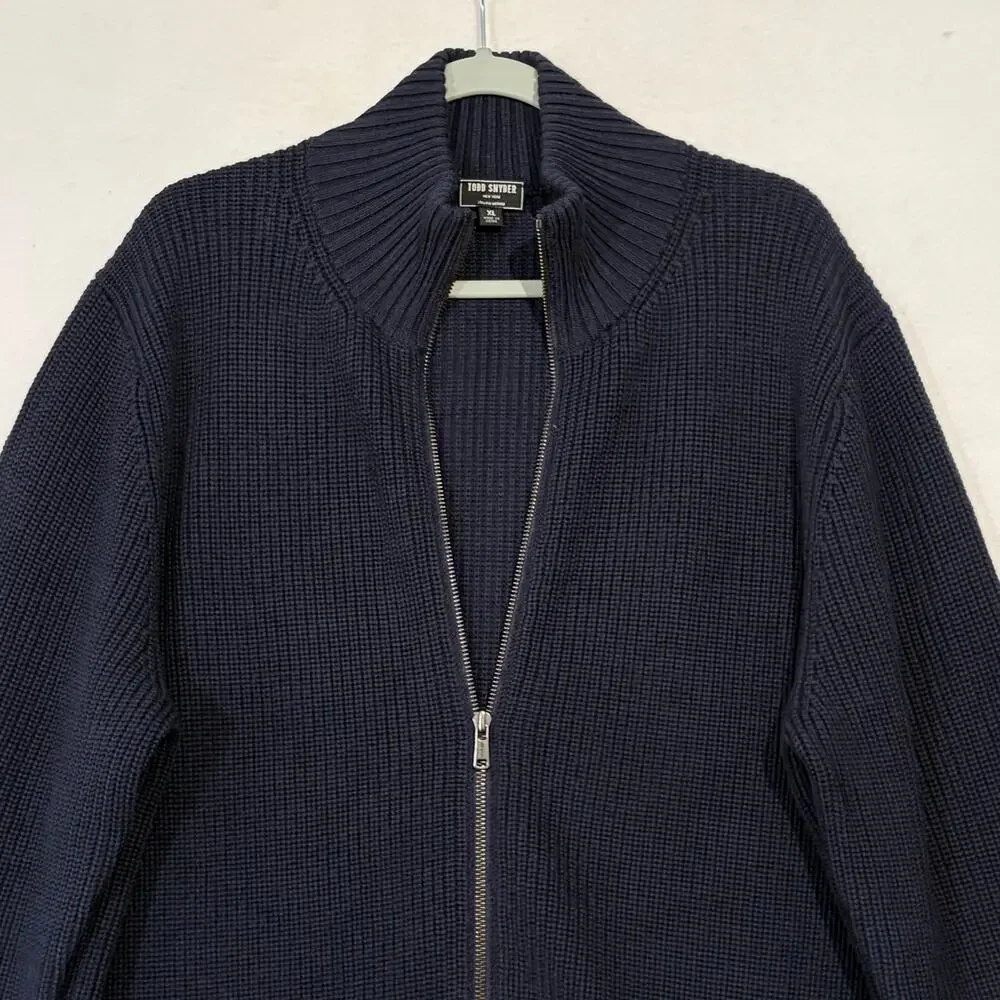 Todd Snyder Full Zip Sweater Men's XL Blue Knit Heavy Merino Wool